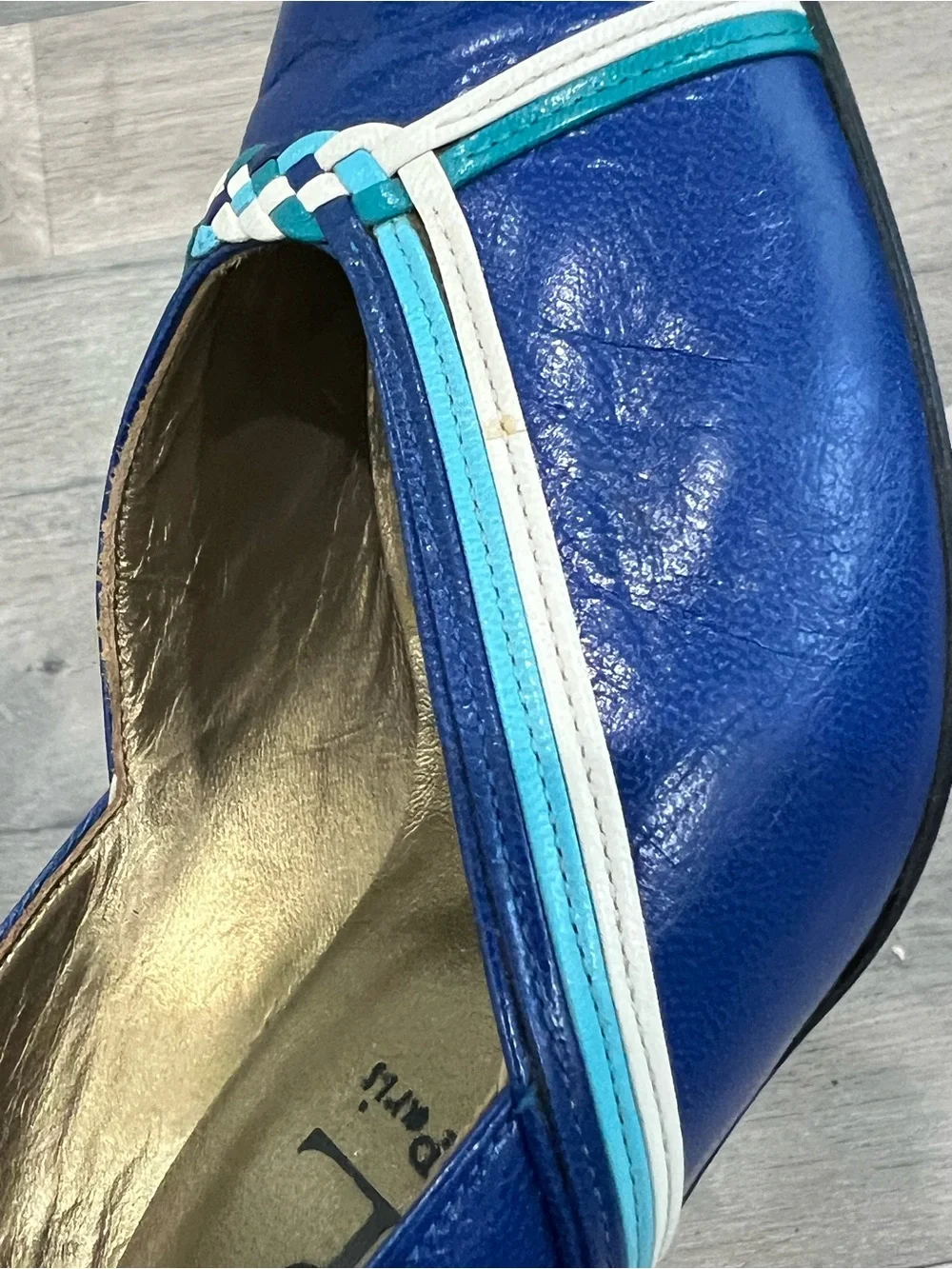 Yves Saint Laurent Cobalt Blue Pointed Leather Pumps with Braided Trim